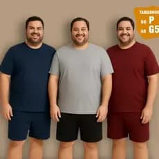 Pijama Masculino de Calor Curto em Malha Premium Plus Size – Do P ao G4