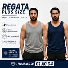 Regata Masculina Plus Size Básica Malha P.V - Tamanhos GG G1 G2 G3 G4 G5