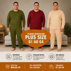 Pijama Masculino Longo Plus Size Inverno Calça e Manga Longa Presente Dia Dos Pais