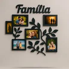 Porta Retrato Parede Quadro Família  Moldura MDF Preto  Painel Decorativo Sala 50x45cm