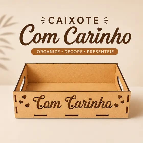 Kit Bandeja Com Carinho MDF Cesta Decorativa Café da Manhã Presente