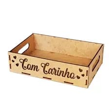 Kit 10 Bandejas Cesta MDF Frase Com Carinho Presente 20x15 Cru