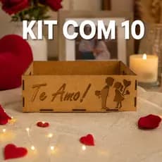 Kit 10 Bandeja Te Amo Vazado Cesta 20x15 MDF Cru Presente