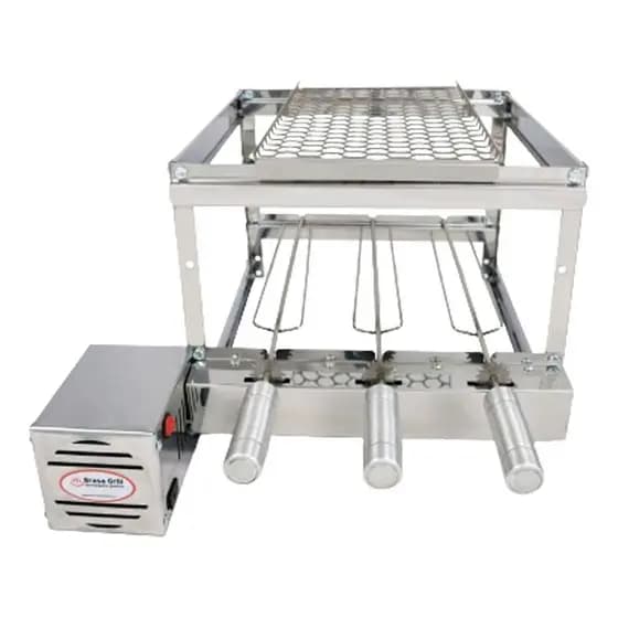 Brasa Grill Tradicional Gira 3 Espetos + Grelha Moeda Auxiliar 18x45 Inox - BG003E.BG013