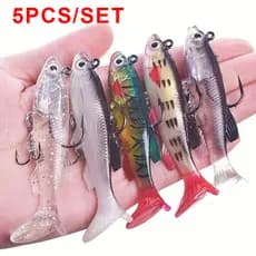 Kit 5 Isca Artificial Silicone Shad Peixe Embutido Chumbadas 14g 8cm Tucunaré Robalo Traira