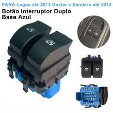 Botão Interruptor Duplo de Vidro Elétrico Base Azul Logan até 2013 Duster e Sandero até 2014