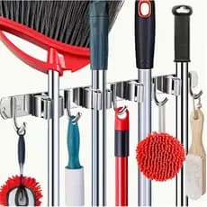 Suporte Inox De Parede 7 ou 9 Ganchos Porta Vassoura Mop Rodo Utensílios de Limpeza