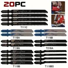20 peças  Conjunto universal de lâminas de serra tico-tico para madeira, plástico e metal