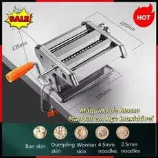 Máquina de Macarrão Manual Inox prepara espaguete talharim lasanha ravioli e massas caseiras