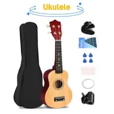 Ukulele Soprano Acústico com Estojo + Afinador e 4 Palhetas