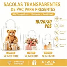 10/20/30PCS Sacola de PVC para Presente Transparente com alça para presentes de Natal, casamentos e festa de aniversário