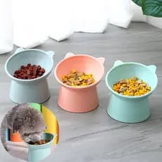 Tigela elevada e inclinada para ração de gato Tigelas para gatos adequadas para bigodes, anti-vômito, inclinadas, rasas