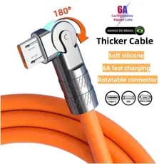 Cabo Carregador Giratório Para Carregamento Rápido Tipo C Micro USB iOS Suporta 180 ° Cabos Indicadores LED De Rotação