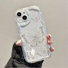 Capa Para Samsung A56 A36 A55 A54 A16 A15 A14 A05 A51 A52 A34 A35 A32 A13 A12 A04E Prata Em Pó Borboleta Creme Caso