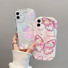 Capa Para iPhone 17 Pro Max 17Air 16 15 13 11 14 12 11 Xs XR Rosa Requintado Borboleta Creme Caso
