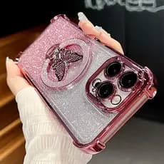 Glitter Borboleta Titular Chapeamento Silicone Capinha Capa Para iPhone 17 Ar 16 15 14 Plus 13 12 11 Pro Max