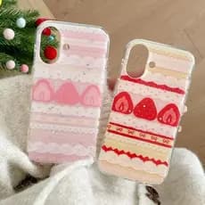 Bolo de Morango Capa Capinha Para iPhone 17 Air 16 15 14 Plus 13 12 11 Pro Max XR Silicone Anti-Impacto Estampa HD
