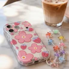 Morango Flores Capinha Com Alça De Pulso Capa Para IPhone 17 16 15 14 13 12 11 Plus Pro Max Ar Normal Flor Caso De Telef