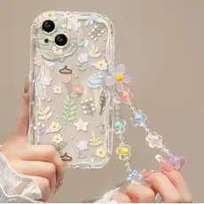 Ins Kit Capinha Com Alça De Pulso Capa Para IPhone 17 16 15 14 13 12 11 Plus Pro Max Ar Normal Flor Caso De Telefone