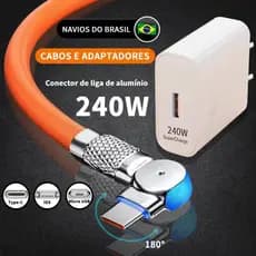 Carregador Super Rápido De 240 W Com 180 ° Cabo De Carregamento De Rotação Para Cabos Giratórios Tipo C Micro USB iOS 1.