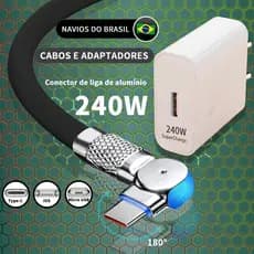 Carregador Super Rápido De 240 W Com 180 ° Cabo De Carregamento De Rotação Para Cabos Giratórios Micro USB iOS Tipo C CV