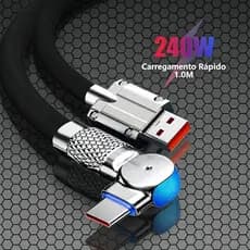 Cabo Carregador Para Carregamento Rápido Tipo C Micro USB iOS Suporta 180 ° Cabos Indicadores LED De Silicone De Rotação