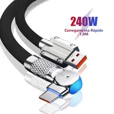 Cabo Carregador Para Carregamento Rápido Tipo C Micro USB iOS Suporta 180 ° Cabos Indicadores LED De Silicone De Rotação