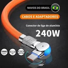 Cabo Carregador Para Carregamento Rápido Tipo C Micro USB iOS Suporta 180 ° Rotação Silicone 1.2M LED Indicador Cabos Ad