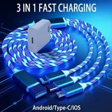 Carregador Rápido 240W Com Cabo USB De Luz De Fluxo LED 3 Em 1 Para Cabos De Carregamento Micro IOS Streamer Tipo-C NKca