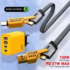 Carregador PD USD De 120W , 4 Portas , Carregamento Rápido , Adaptador USB 3.0 Com Cabo Para Cabos iOS Tipo C MKcase