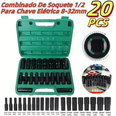 KIT 20 PCS Jogo de soquetes de impacto longo 1/2 Pol. 🔥8mm - 24/32mm🔥