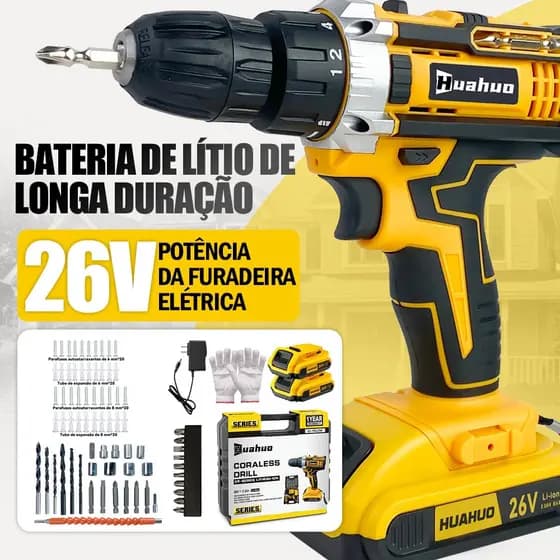 Furadeira Parafusadeira Furadeira e Parafusadeira a Bateria Parafusadeira 26V 2 bateria