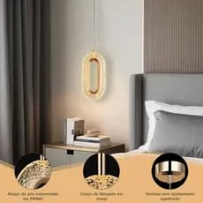 Kit 2 Pingente De Cristal Oval Moderno Elipse Ouro 7w Bivolt 3 Cores 110V-220V
