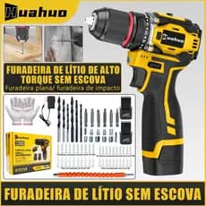 700W Furadeira Parafusadeira 21V 2 Baterias em caixae de papelão e acessórios