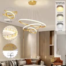 3 Cores em 1 luz Lustre Pendente Três Anéis Para Sala sala jantar Quarto Cozinha Led Lustre