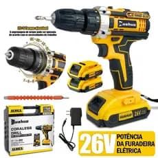 【110V/220V】26V Parafusadeira Furadeira Sem Fio Com Completo Acessórios Caixa de Papelão Bivolt!!
