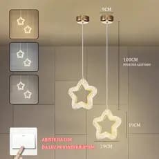 Pendente Cristal Estrelas e Lua Moderno Dourado Luminária 7w Bivolt 3 Cores.