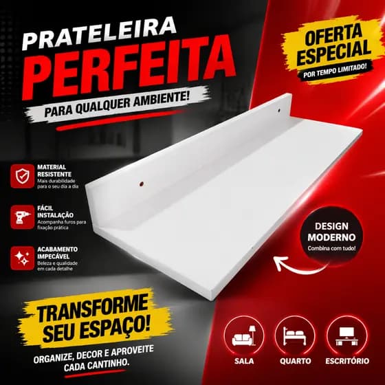 Prateleira MDF 60x20cm | Suporte Reforçado | Ideal para Quarto, Sala, Banheiro e Escritório