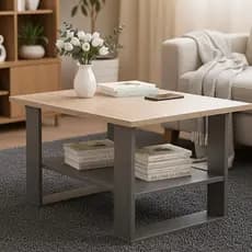Mesa de Centro Amadeirada com Pés Cinza – Design Exclusivo e Medidas 68×45×45 | Novidade Única