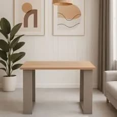 Mesa de Centro em MDF | Tampo Amadeirado e Pés Cinza | Clean