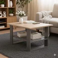 MESA DE CENTRO 2 ANDARES EM MDF | TAMPO AMADEIRADO E PÉS CINZA | 68X45 | ÚNICA NO MERCADO