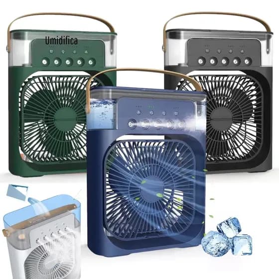 Ventilador Portátil com Umidificador de Ar Recarregável Silencioso com Alça para Uso Doméstico e Escritório