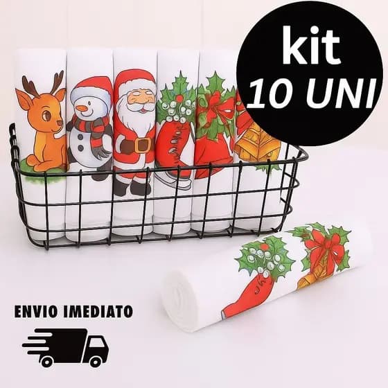 Kit 10 Panos De Prato Natalinos Algodão Absorção Pia Cozinha Estampado Galinha Legitimo Branco