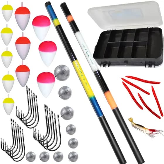 Kit pesca 2 varas Telescópicas 1,80 mts e 3,00 mts estojo com acessórios isca boinha chumbada e Anzol