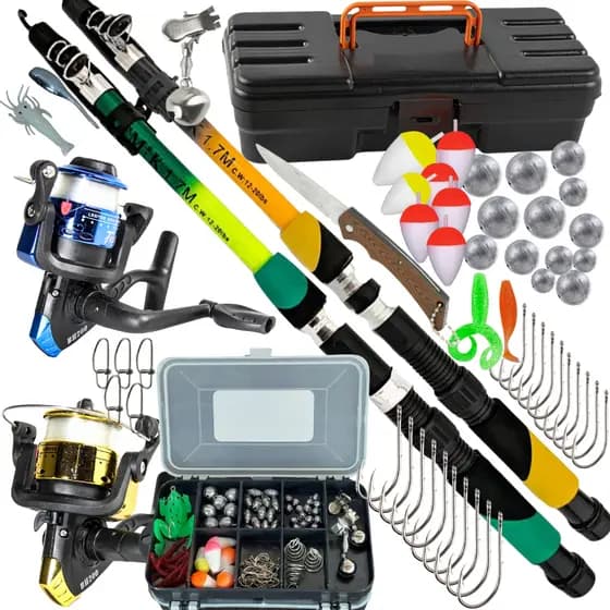 Kit de Pesca para Rio, Lago e Mar – Super Completo e Resistente 2 varas 2 molinetes maleta e acessorios