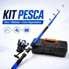 kit pesca Vara de Pesca mais Molinete com Linha mais Maleta com Alca e Trava kit pescaria rios lagos pesqueiro