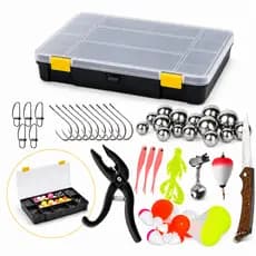 Kit de Pesca Completo Estojo com Acessórios Essenciais Iscas Anzol Boia Pesca Profissional Pesca Rio Lago Portátil