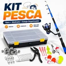 Kit de Pesca Completo Vara + Molinete + Estojo com Acessórios Isca Anzol Boia Pesca Profissional Pesca Rio Lago Portátil