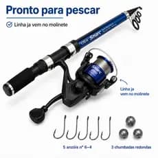 Kit Pesca Completo Vara Telescópica 1.70m + Molinete 200 + Acessórios Leve, prático Ideal para iniciante e experiente