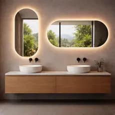 Espelho Oval Com LED Premium Luz Fria e Quente Vidro Cristal Banheiro Quarto Sala Vários Tamanhos